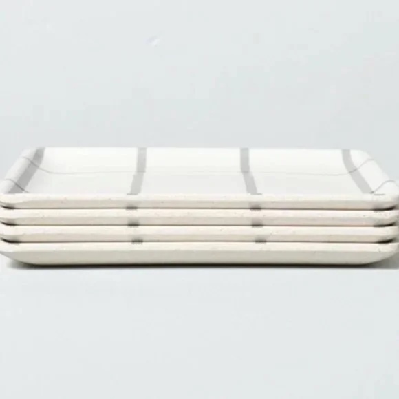 Hearth & Hand With Magnolia 4 Pack Grid Pattern Bamboo Melamine Appetizer Plates - Picture 2 of 6